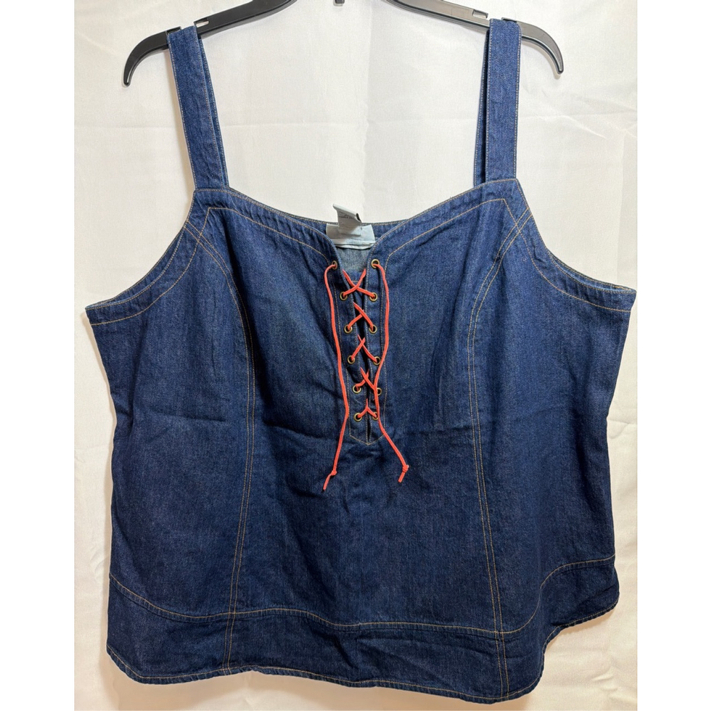 Women's Avenue Dark Wash Stretch Denim Lace-Up Corset Tank Top Plus Size 20